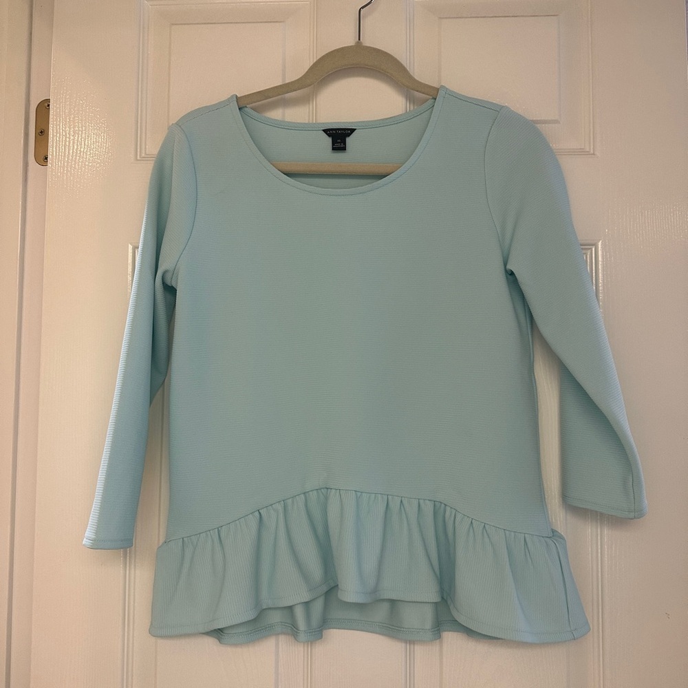 Ann Taylor Mint Green/Blue Peplum Preppy Blouse – Size XS